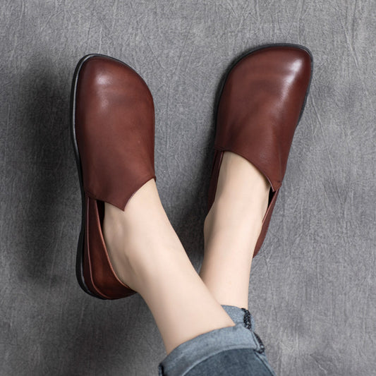 Ethnic Style Retro Cowhide Low Heel Casual Shoes for Women