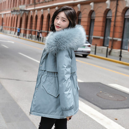 Thickened Parka with Big Fur Collar – Loose, Cotton-Padded, and Fleece-Lined for Warmth