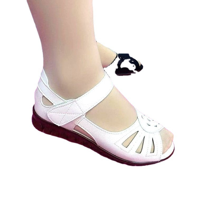 Sandals Flat Wine Red Mom Middle-aged And Elderly Women's Magic Stick Shoes