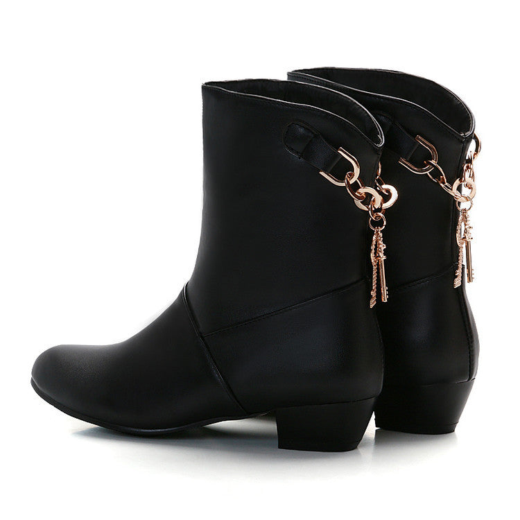 Women's Low Heel PU Leather Ankle Boots