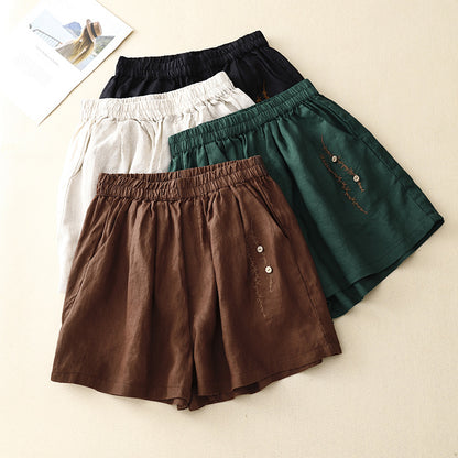 Women's Fashion Vintage Embroidery Cotton Linen Shorts