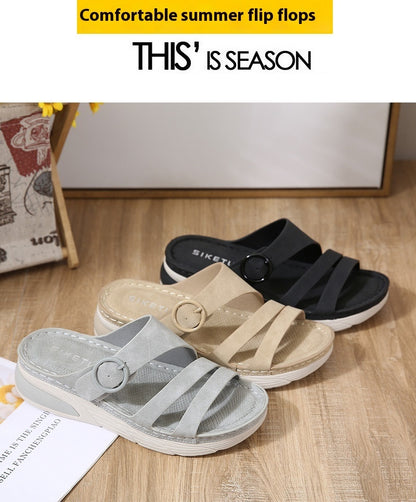 Women's Casual Sports Slippers with Comfortable Platform and Velcro Stitching