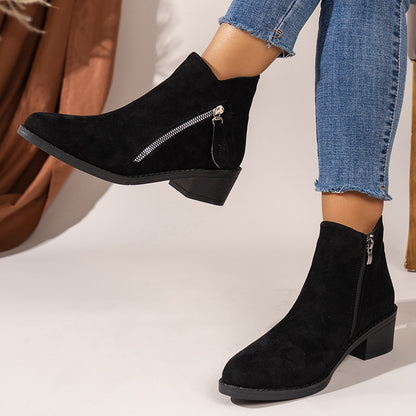 Women's Suede Chunky Heel Booties with Rubber Sole