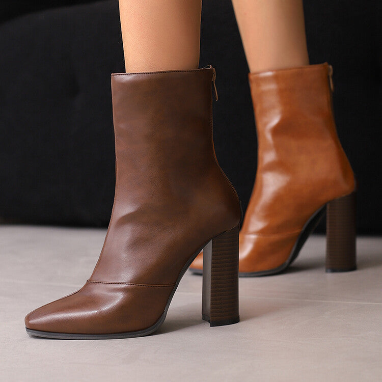 Women's Fleece-Lined High Heel Ankle Boots - French Style for Autumn & Winter