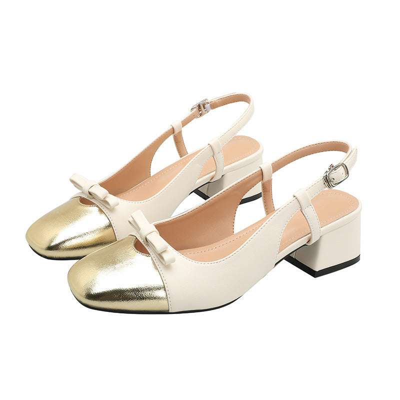 French Style Fairy Square Bow Color-Blocked Sandals