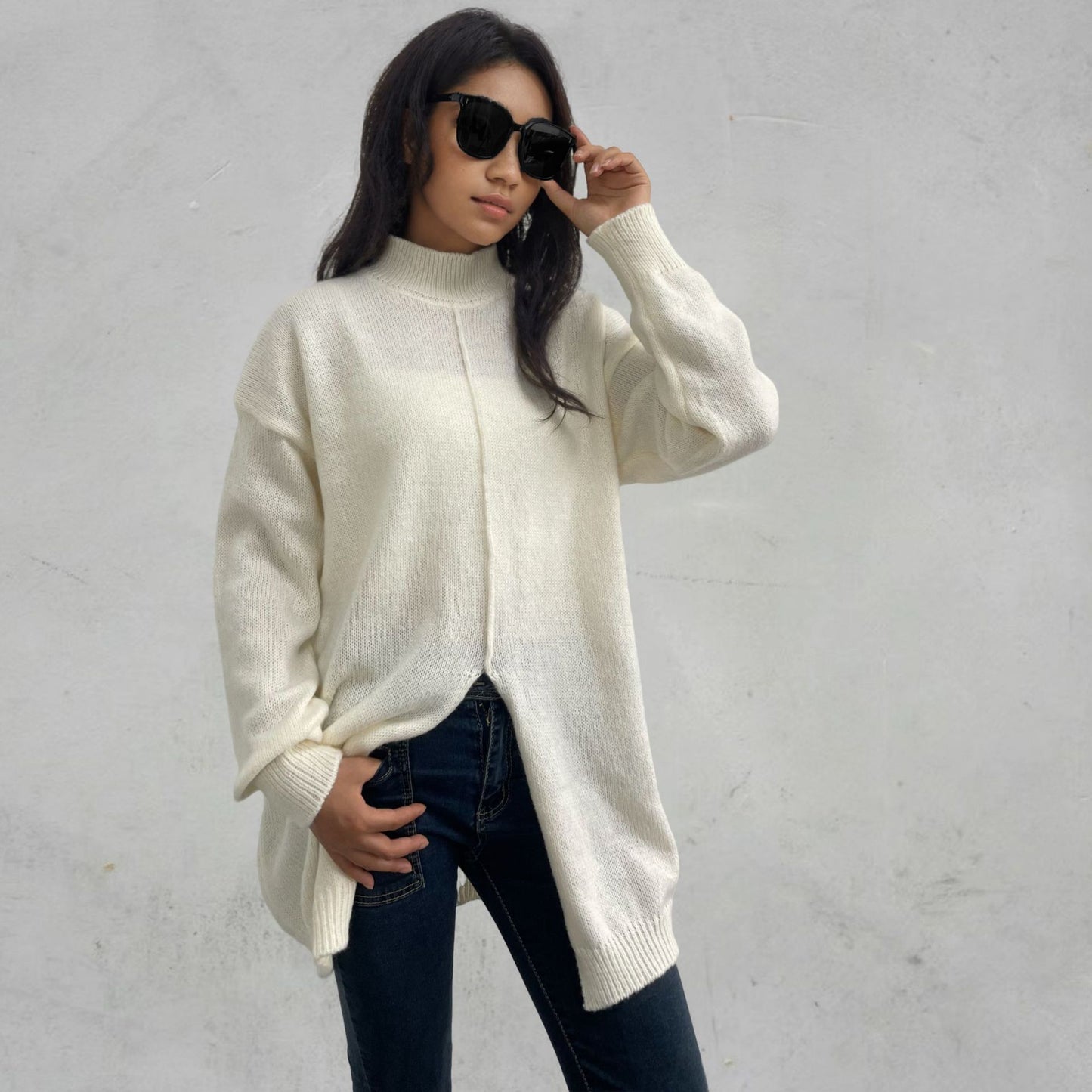 Pure Color Half-Collar Pullover Sweater – Fall & Winter Collection