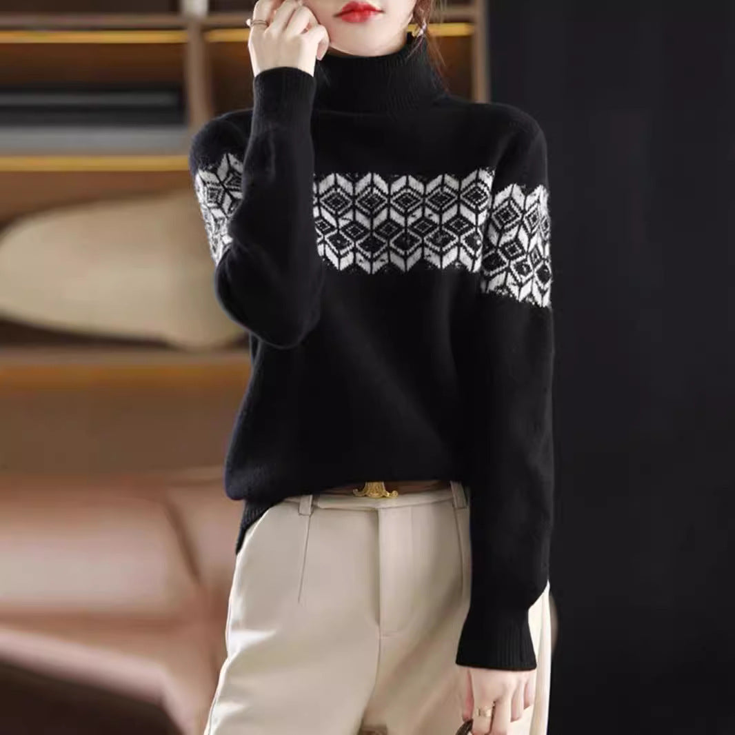 New Winter Retro Jacquard Wool High-Collar Loose-Fit Thickened Jumper