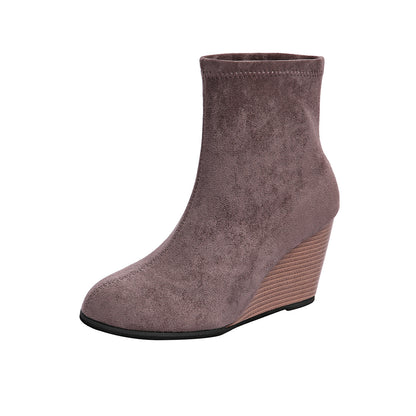 Winter Suede Height-Increasing Shoes, Warm Solid Ankle Boots for Women