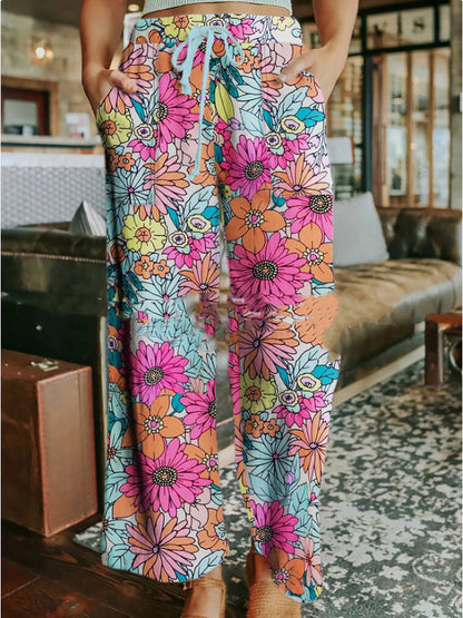 Loose Floral Drawstring Women's Trousers