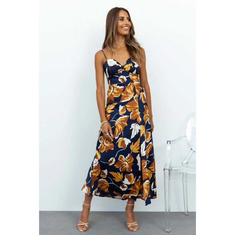 Fashionable Long Floral Drawstring Dress