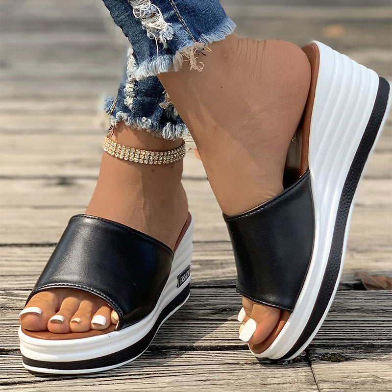 Summer Fashion Fish Mouth Wedge Sandals: Stylish Hollow Design High Heel Slides