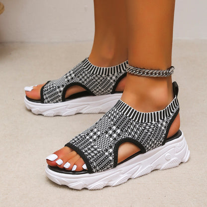 Women's Summer Fashion Casual Woven Mid Heel Platform Sandals