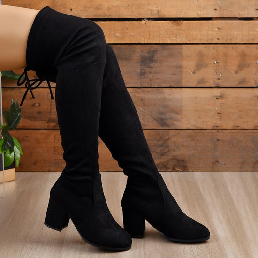 Plus Size Women's Slimming Below-the-Knee Elastic High Heel Ankle Boots