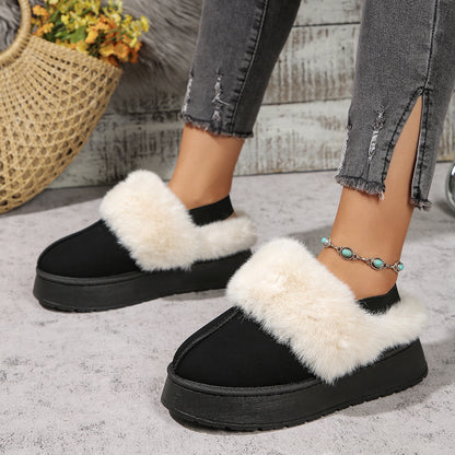 Women's Winter Plush Home Slippers – Fashionable Round Toe Flat Garden Shoes