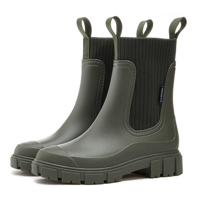 Women's Wear-Resistant Waterproof Rain Boots with Height-Boosting, Non-Slip Sole