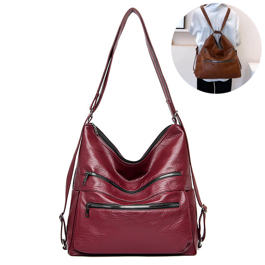 Women's Double Zipper Shoulder Bag - High Capacity Handbag & Adjustable Backpack