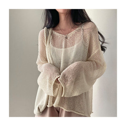 Loose Long Sleeve Lightweight Hollow Knit Top