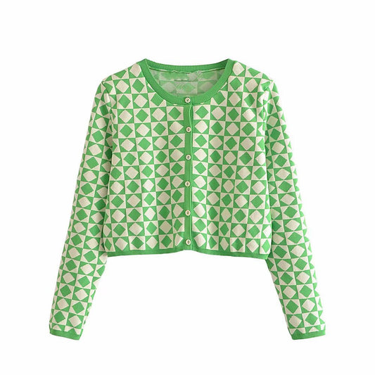 Trendy Green Diamond Pattern Sweater