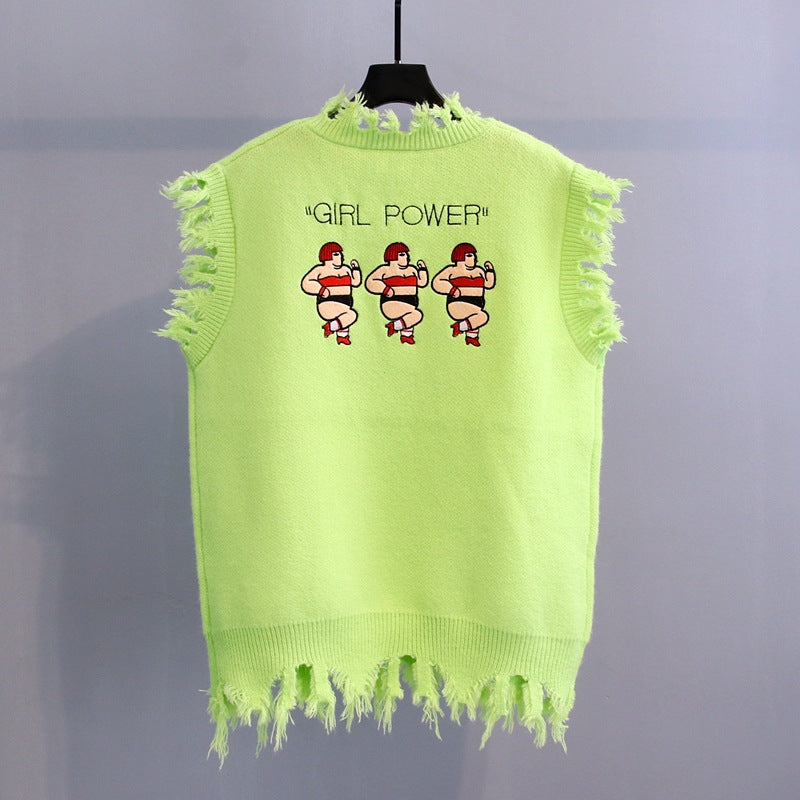 Women's Charming Cartoon Knitted Vest Set Sleeveless Sweater