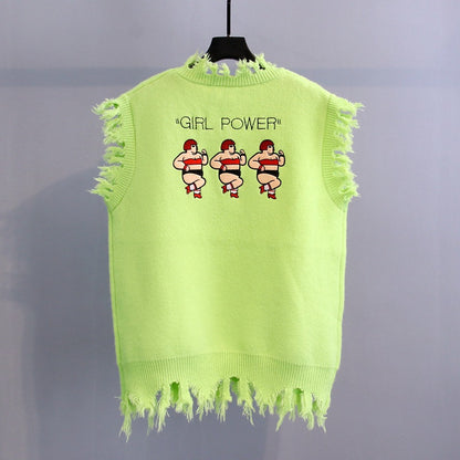 Women's Charming Cartoon Knitted Vest Set Sleeveless Sweater