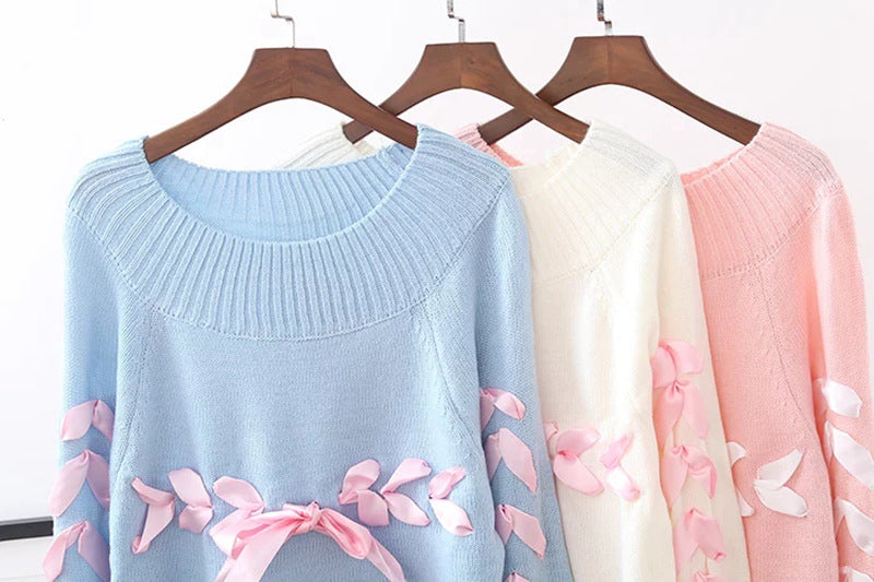 Knitted Small Bow Tie Pullover Sweater