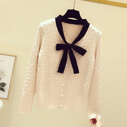 Long Sleeve V-Neck Bow Knit: Versatile and Stylish