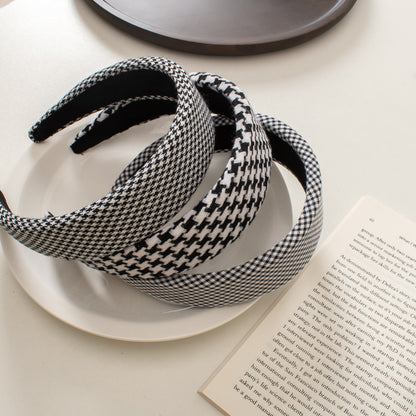 Vintage Houndstooth Fabric Hair Band - Stylish Sponge Headband