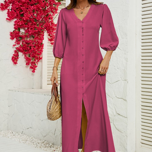 Elegant V-Neck Mid-Length Dress for Women