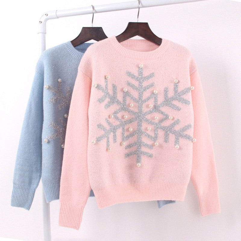 Snowflake sequin beaded sweater