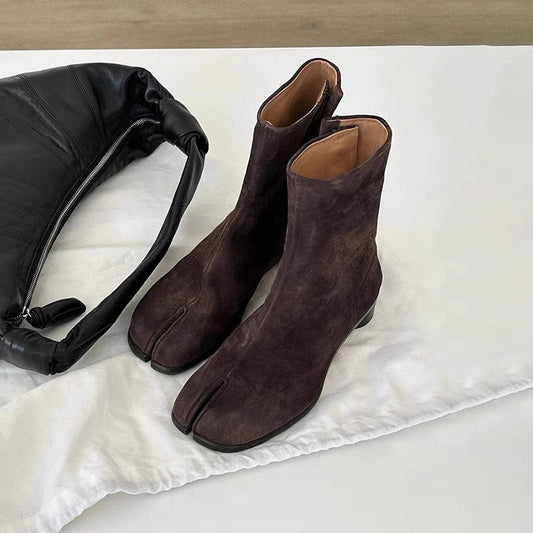 Genuine Leather Split Toe Cowboy Pleated Knee-High Boots