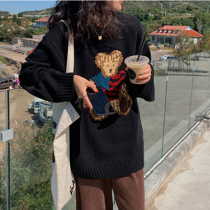 Bear sweater loose lazy style women's sweater