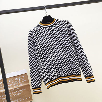 Patchwork striped pullover sweater