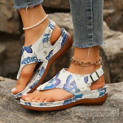 Women's Casual Fashion Floral Back Buckle Wedge Sandals