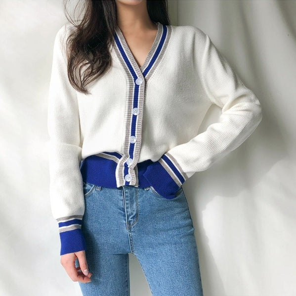 Temperament colorblock cardigan sweater