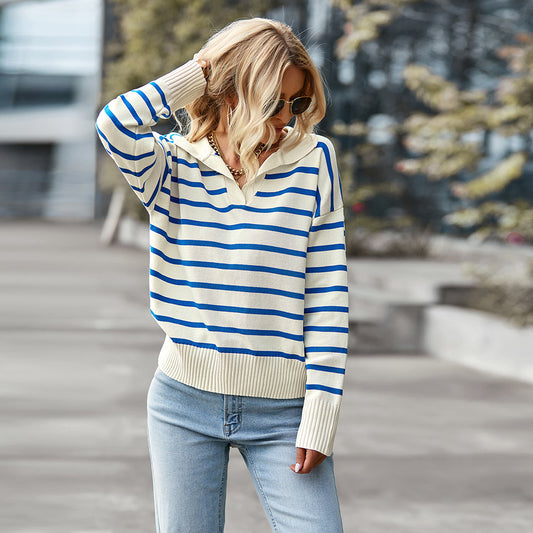 Striped Sweater Soft Comfortable Thermal Top Casual