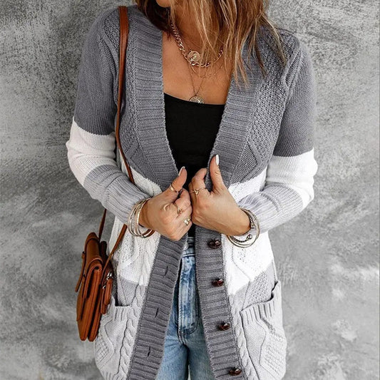 Women's Button Detail Knitted Cardigan Sweater for Autumn/Winter