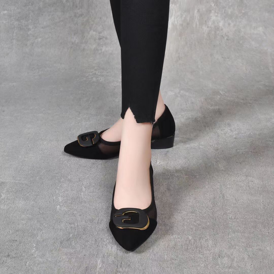 Women's Pointed-Toe Hollowed Pumps with Metal Buckle