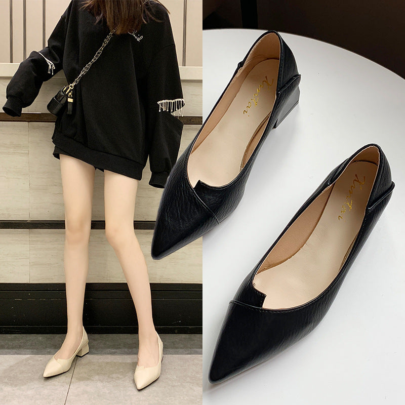 Chunky Heel Low-Cut Pointed Toe High Heel Pumps for Women