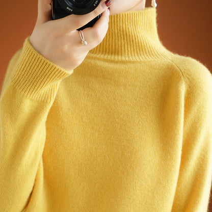 Women's Thick Loose Turtleneck Wool Sweater - Cozy Long Sleeve Pullover