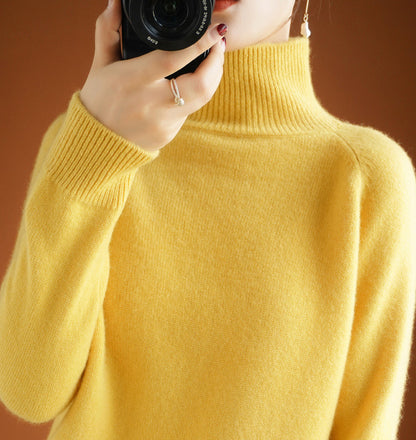 Women's Thick Loose Turtleneck Wool Sweater - Cozy Long Sleeve Pullover