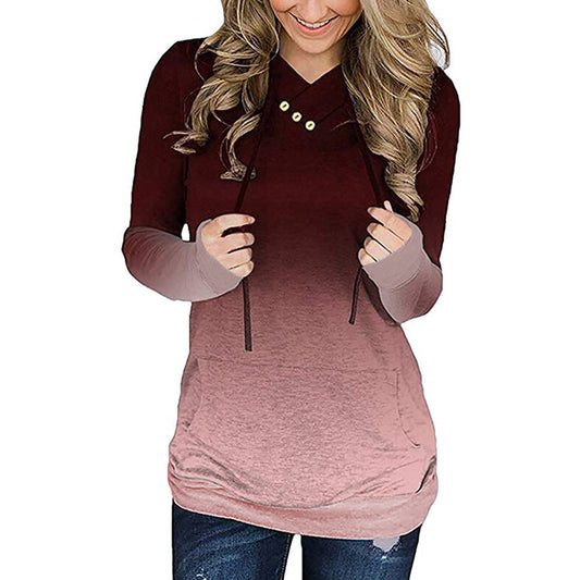 Women's Sweatshirt With Printed Lace-up Pocket Buttons