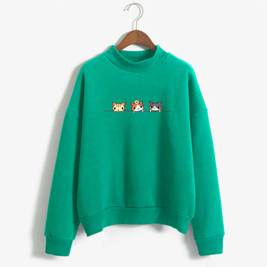 Long Sleeve Cartoon Three Kittens Sweatshirt