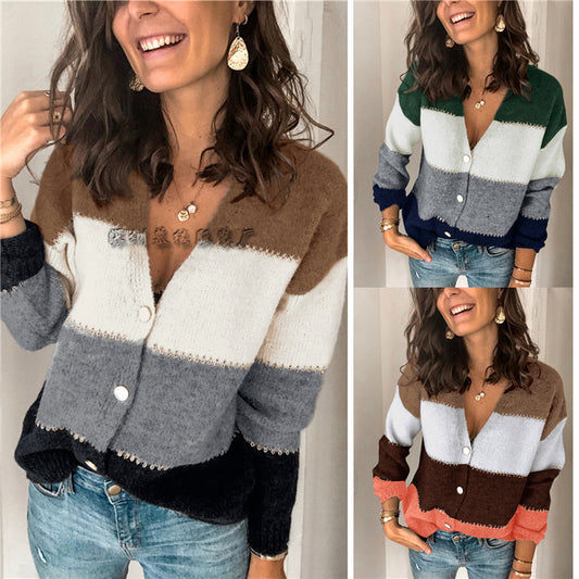 Striped Button V Neck Sweater - Fashionable Cardigan for Stylish Looks