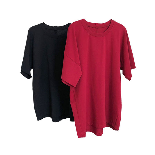 Simple And Fashionable Profile Round Neck T-Shirt Loose And Thin Solid Color Crisp Short Sleeve Blouse