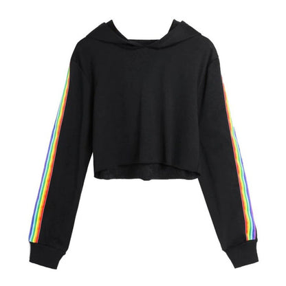 Sweatshirts Female Hoodie Rainbow Striped Crop Sweatshirt Ho