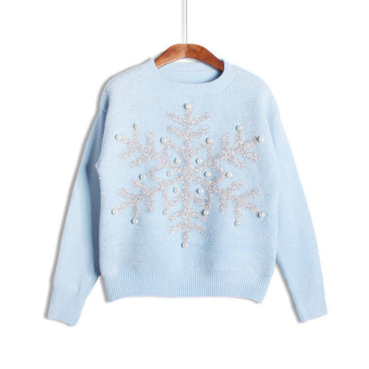 Snowflake sequin beaded sweater