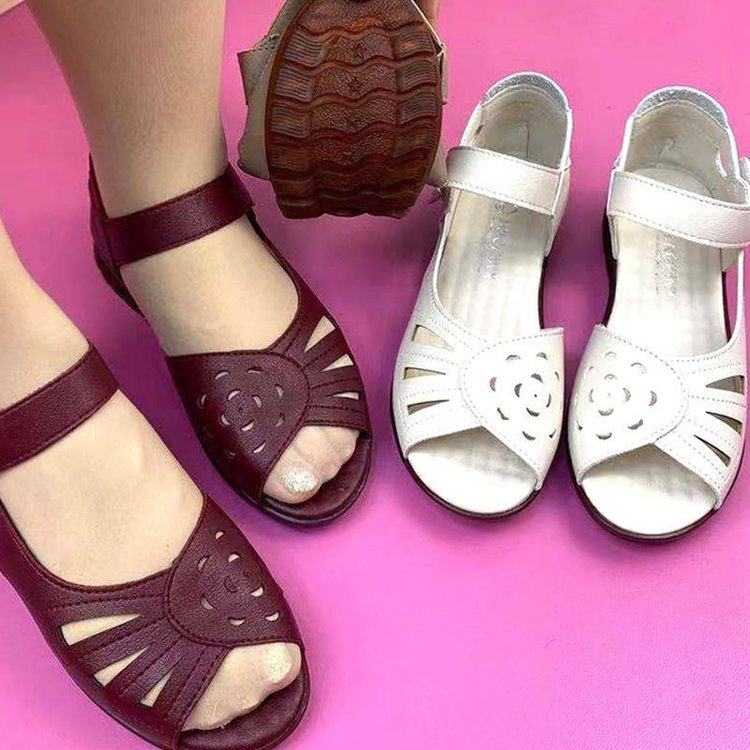 Sandals Flat Wine Red Mom Middle-aged And Elderly Women's Magic Stick Shoes