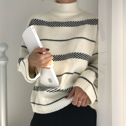 Retro sweater turtleneck striped sweater