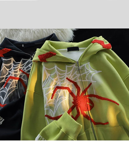 Spider Printed Hoodie Women's Cardigan Jacket