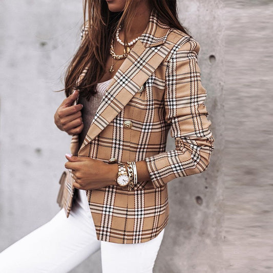 New Ladies Black And White Plaid Slim Fit Suit Jacket